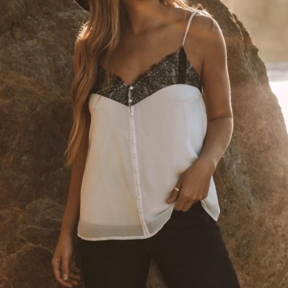 Girl Power Lace Cami - Cream, Black